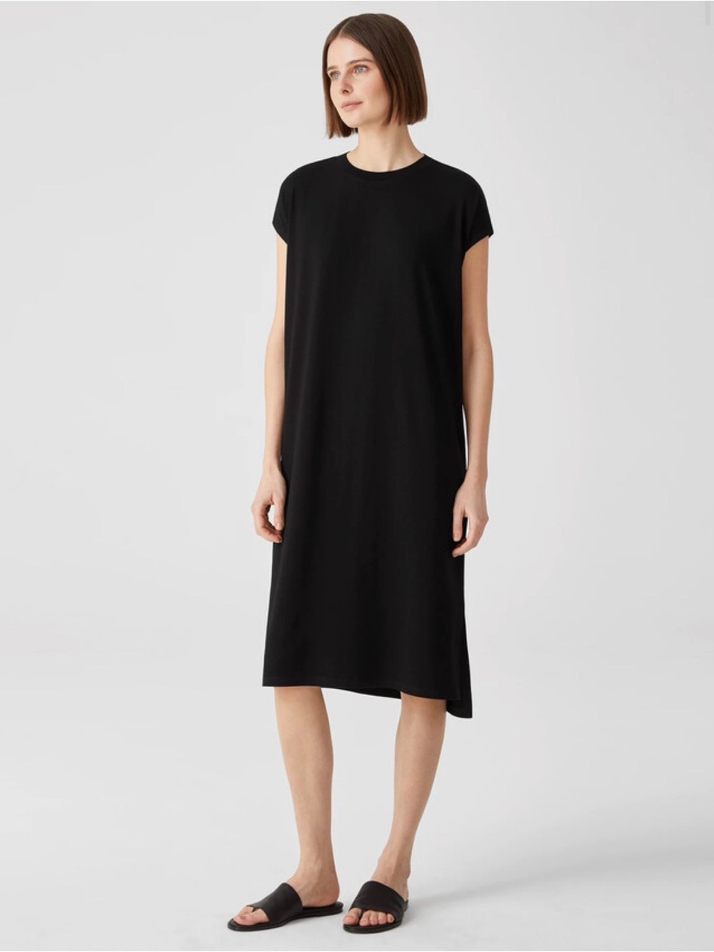 Eileen Fisher Viscose Jersey Crew Neck Dress Black XL